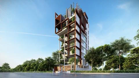 Iconic Skyscrapers 3D Renderings of Multi-Storied Buildings Stock Illustration