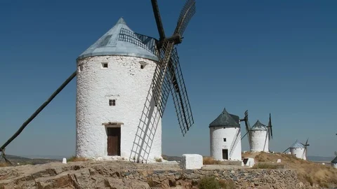 The iconic Spanish windmills of Consuegra, Spain : static shot Stock Footage 87284931