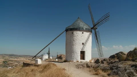 The iconic Spanish windmills of Consuegra, Spain : static shot Stock Footage 87285162