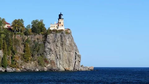 The iconic Split Rock Lighthouse and Lake Superior in Minnesota Stock Footage 165374803