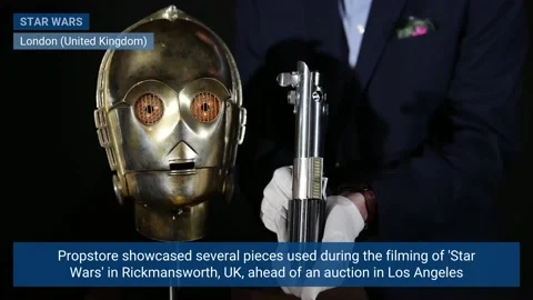 Iconic Star Wars pieces on display in London ahead of Los Angeles auction, LONDO Video stock 329609383