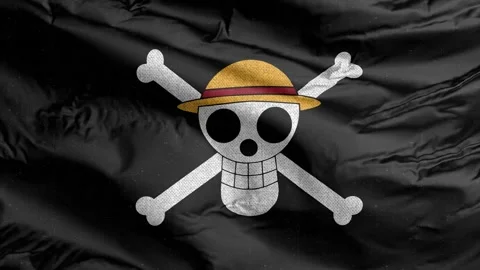 Iconic Straw Hat Pirates flag, known as the Jolly Roger, featuring a skull Stock Footage 322215960