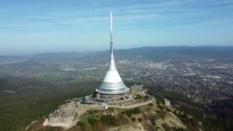 Iconic Structure Of Jested Tower And Hotel In The Czech Republic. Aerial Drone Stock Footage 306035444