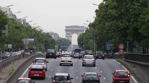 Iconic Symbol Arc de Triomphe l'Etoile Triumphal Arch Paris France Car Traffic Stock Footage 31921754
