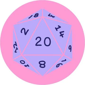 Iconic tattoo style image of a d20 dice in bright neon color Stock Illustration