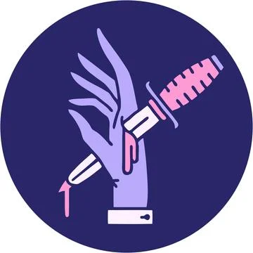Iconic tattoo style image of a dagger in the hand in bright neon color Stock Illustration