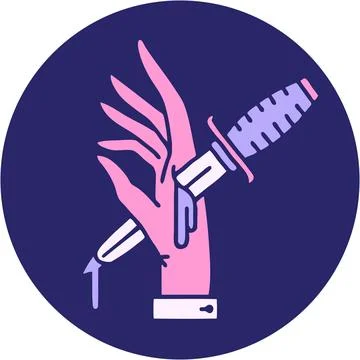 Iconic tattoo style image of a dagger in the hand in bright neon color Stock Illustration
