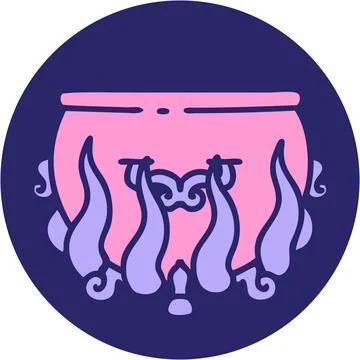 Iconic tattoo style image of a lit cauldron in bright neon color Stock Illustration