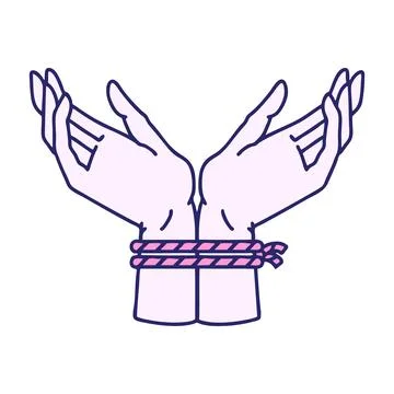Iconic tattoo style image of a pair of tied hands in bright neon color Ilustração Stock