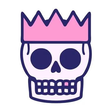 Iconic tattoo style image of a skull and crown in bright neon color Stock Illustration