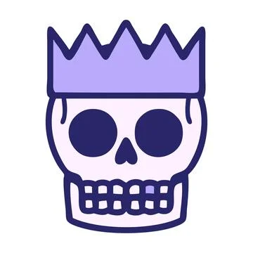 Iconic tattoo style image of a skull and crown in bright neon color Stock Illustration