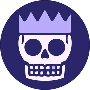 Iconic tattoo style image of a skull and crown in bright neon color Stock Illustration