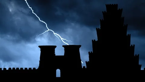 Iconic Tower of Babel, Thunderstorm and Lightning Time Lapse, Religion Concept Stock Footage 118514928