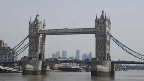 Iconic Tower Bridge crossing the River Thames, London Stock Footage 250176314