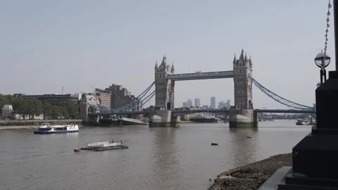 Iconic Tower Bridge crossing the River Thames, London Stock Footage 251312270