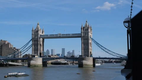 Iconic Tower Bridge crossing the River Thames, London Stock Footage 289852002
