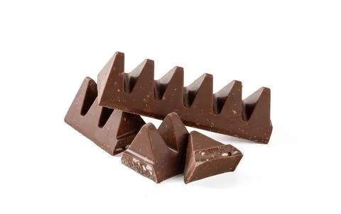 Iconic Triangular Swiss Milk Chocolate Pieces Isolated on White Background Stock Photos