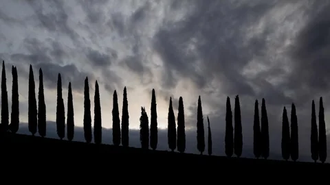 Iconic Tuscany landscape, Time Lapse at Sunrise with Fast Clouds Stock Footage 289607271