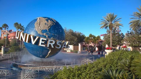 Iconic Universal Studios Earth Globe Sign Landmark in Orlando Stock Footage