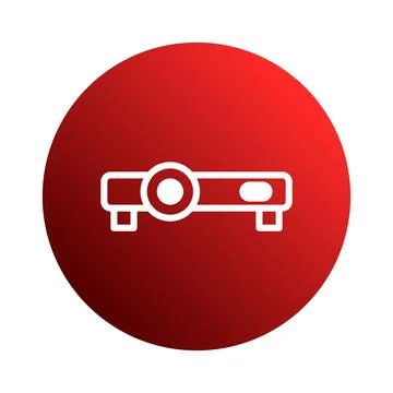 Iconic vector illustration of a projector on a vivid red background with gr.. Stock Illustration