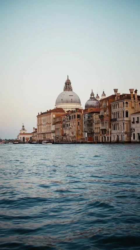 Iconic view of Basilica della Salute in Venice, Italy during sunset. Stock Footage 291075474