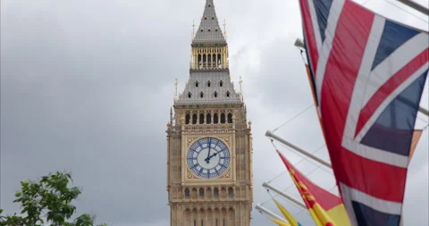Iconic View: British Flag and Big Ben in London, UK Video stock 288097412