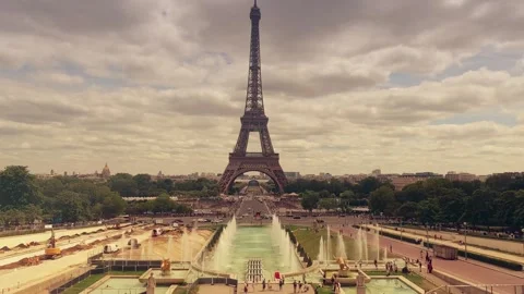 Iconic view of the Eiffel Tower in Paris, France. Time lapse video Stock Footage 252667790
