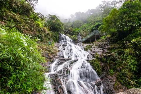 The iconic view of Silver Waterfall, the large beautiful waterfall in Sa Pa,  Stock Photos