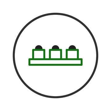 Iconic visualization of three minimalist box shapes each topped with a sphe.. Stock Illustration