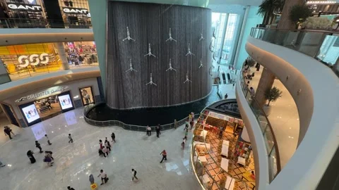 Iconic waterfall inside of Dubai Mall Stock Footage 256072493