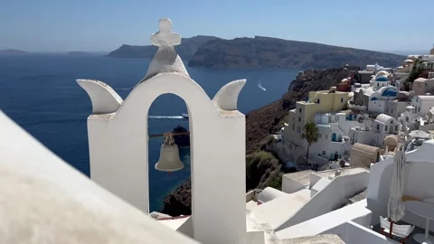 Iconic white architecture and blue sea in Santorini, Greece Stock Footage 345259554