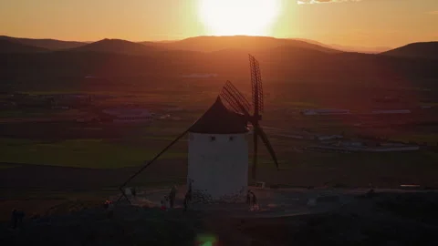 Iconic windmills of Consuegra in Castilla La Mancha, Spain Stock Footage 332497637
