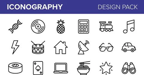 Iconography Design Pack with Diverse Outline Icons. Stock Illustration