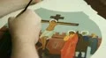 Iconography. Icon painter at work in icon painting workshop. HD Footage
