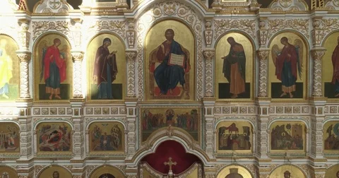The iconostasis of the temple Stock Footage 81416161