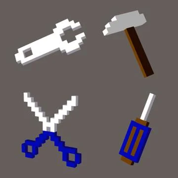 Icons of 3D pixel art  tools   for design project -   vector illutration Illustrazione stock