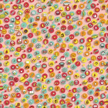 Icons and circles seamless pattern Stock Illustration