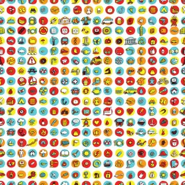 Icons and circles seamless pattern Stock Illustration