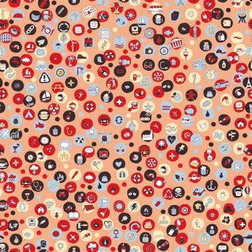 Icons and circles seamless pattern Stock Illustration