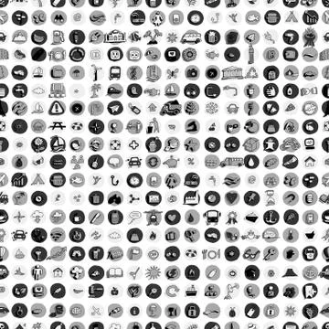 Icons and circles seamless pattern in grey Stock Illustration
