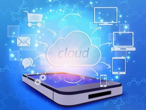 Icons around cloud computing and  bottom side of the phone 스톡 일러스트