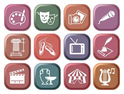 Icons of arts on buttons Stock Illustration