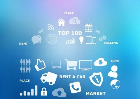 Icons on blue background. Content creation tool Stock-Illustration