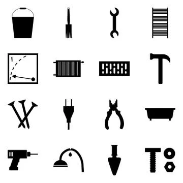 Icons of building tools. A set of vector signs. Construction Collection. Ilustración de archivo