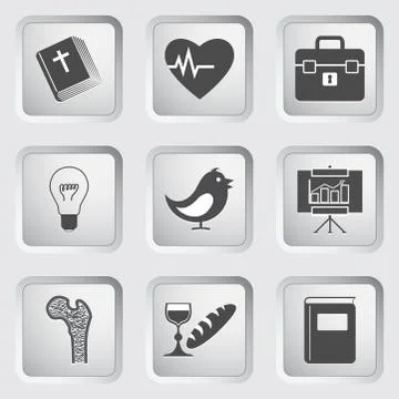 Icons on the buttons for Web Design.  Stock Illustration