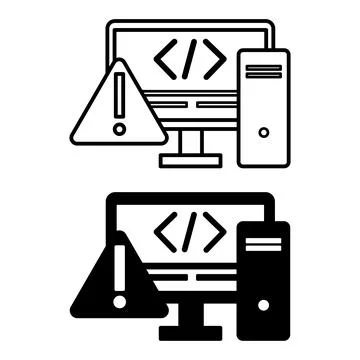 Icons Code Issue. Black and White Vector Icons of Computer Code, Computer, .. Ilustración de archivo