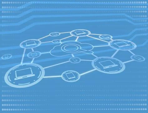 Icons computer enclosed in a network of cloud computing Stock Illustration