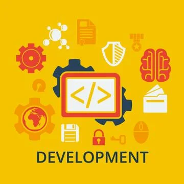 Icons concept of coding and development. 스톡 일러스트