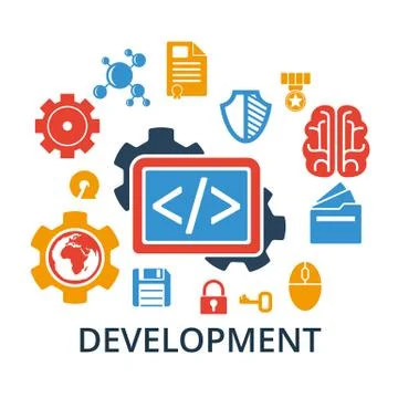 Icons concept of coding and development. Illustrazione stock