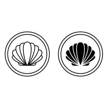 Icons Contains Shellfish. Black and White Vector Seafood Icons. Label for F.. Stock Illustration